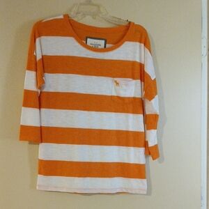 Abercrombie & Fitch Orange and White Striped Tee, 3/4 Sleeves
